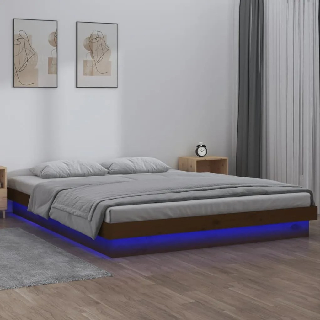 vidaXL Bedframe LED massief hout honingbruin 150x200 cm 5FT King Size