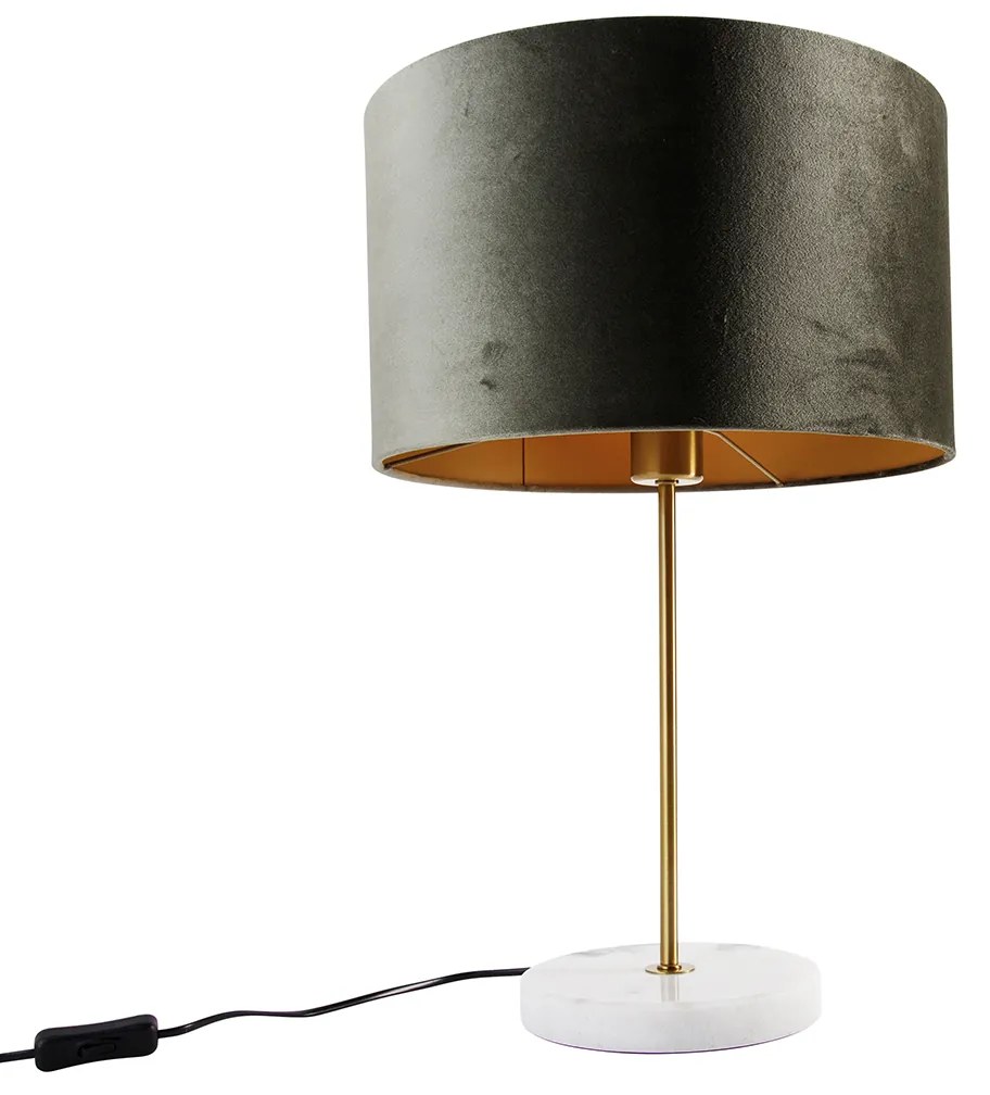 Tafellamp messing met velours kap groen 35cm - Kaso Klassiek / Antiek, Modern E27 Binnenverlichting Lamp
