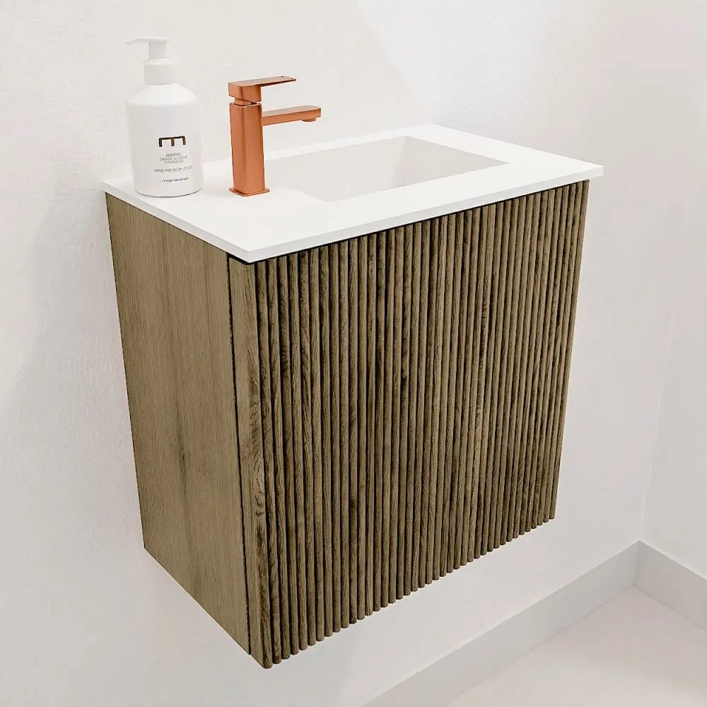Mondiaz Joya 40cm toiletmeubel dusk met wastafel faye rechts 1 kraangat talc