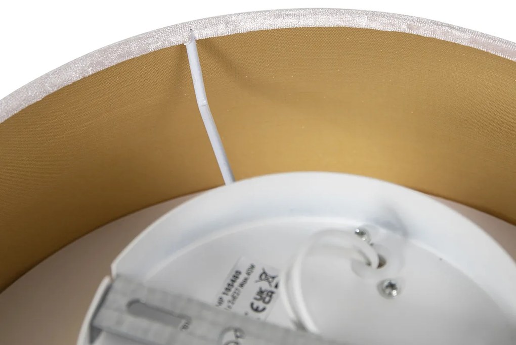 Moderne plafondlamp roze 30 cm met gouden binnenkant - Drum