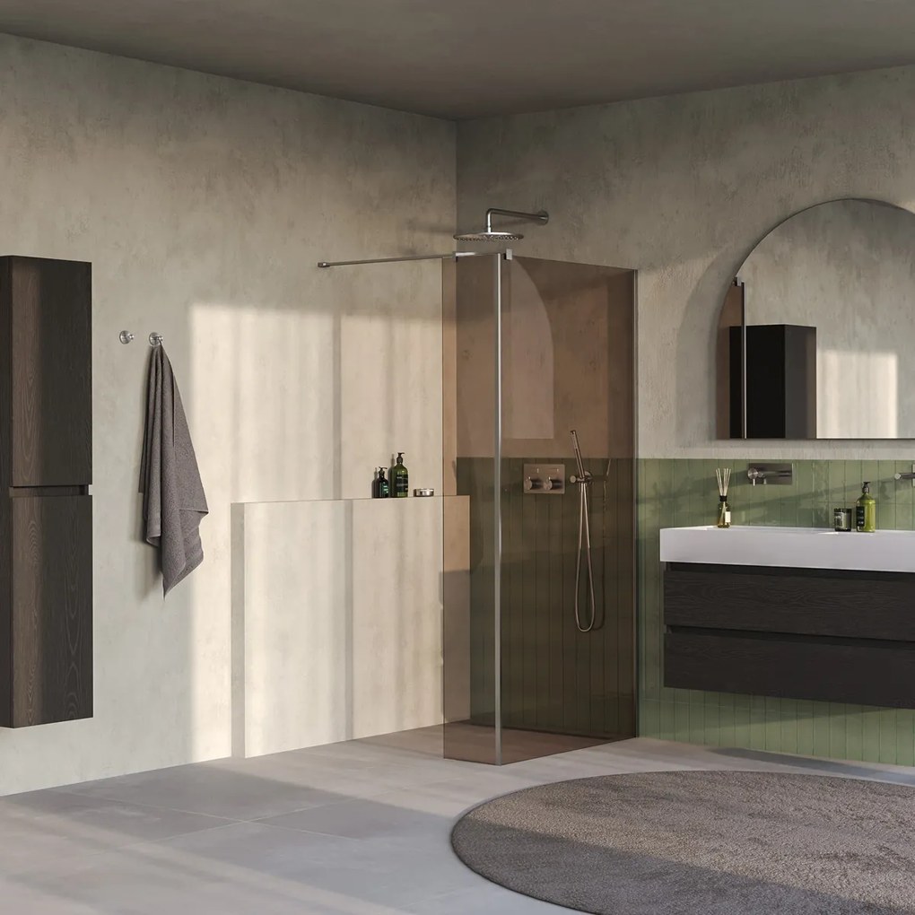 Brauer Oblivion inloopdouche bronsglas 120cm met 30cm zijwand RVS geborsteld PVD