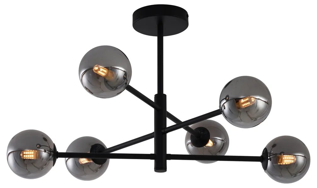 Moderne plafondlamp zwart met smoke glas 6-lichts - Ryan Modern G9 bol / globe / rond Binnenverlichting Lamp