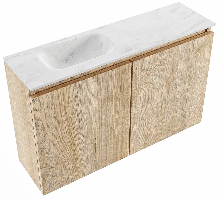 Mondiaz Ture DLux toiletmeubel 80cm washed oak met wastafel opalo links met kraangat