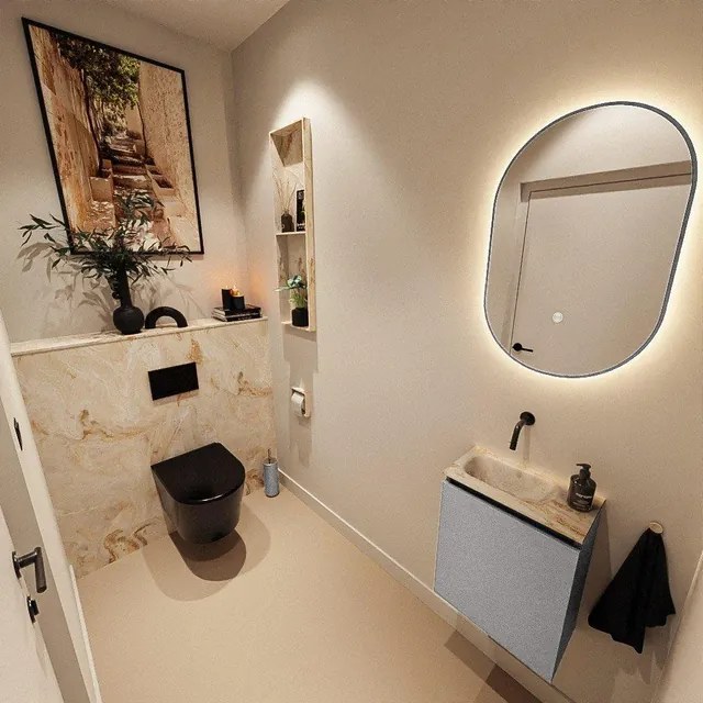 MONDIAZ TURE-DLUX 40cm toiletmeubel Plata. EDEN wastafel Frappe positie links. Zonder kraangat. TUREDX40PLAL0FRA