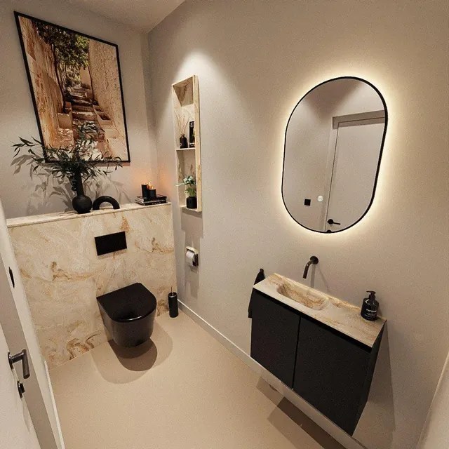 MONDIAZ TURE-DLUX 60cm toiletmeubel Urban. EDEN wastafel Frappe positie links. Zonder kraangat. TUREDX60URBL0FRA