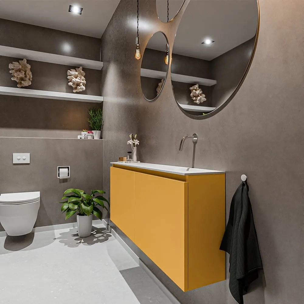 Mondiaz Ture 120cm toiletmeubel ocher met wastafel talc rechts geen kraangat