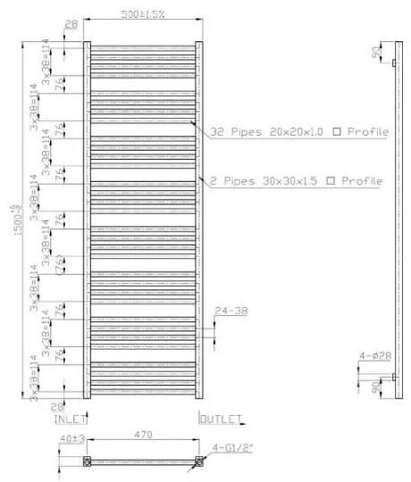 Lambini Designs Block design radiator grafiet 50x150cm 927 Watt