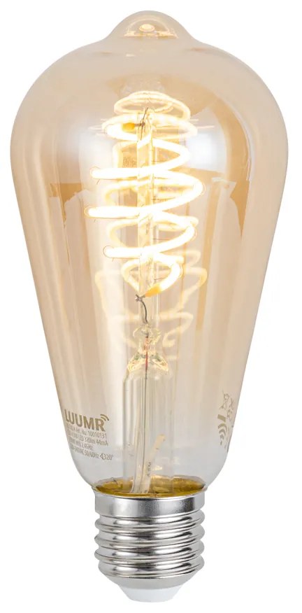 Smart hanglamp met dimmer messing met zwart glas incl. 3 Wifi ST64 - Pallon Art Deco E27 bol / globe / rond Binnenverlichting Lamp