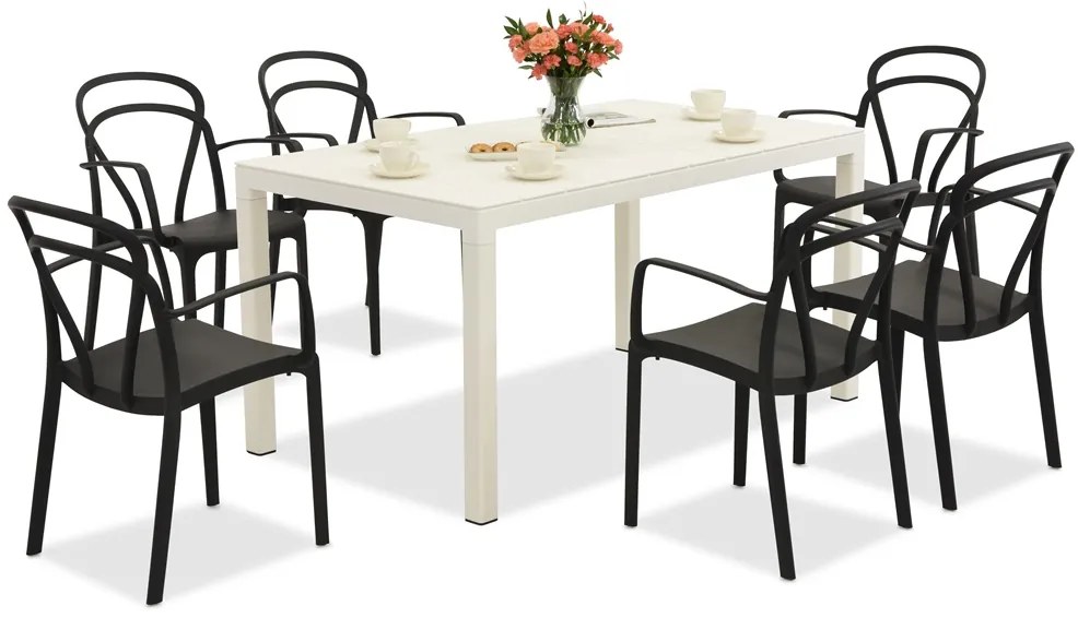 King/Vague wit en antraciet tuinmeubelset voor 6 personen Bica
