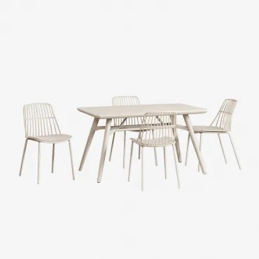Set Van Rechthoekige Tafel 135x80 Cm Scand En 4 Tuinstoelen Maeba Tapioca Beige - Sklum