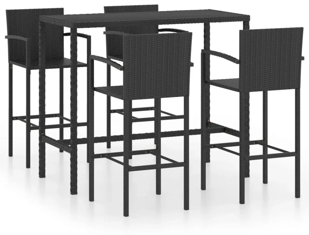 vidaXL 5-delige Tuinbarset poly rattan zwart