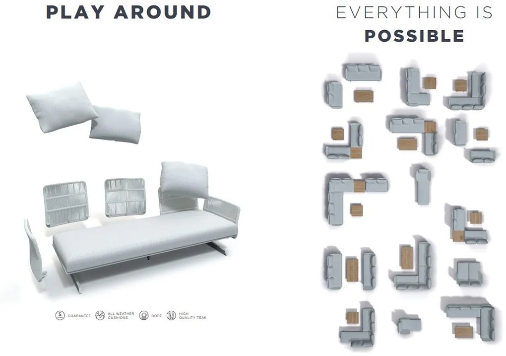 4 Seasons Outdoor Play 4-persoons hoekbank met hoek- en salontafel Loungeset houtkleur weerbestendig