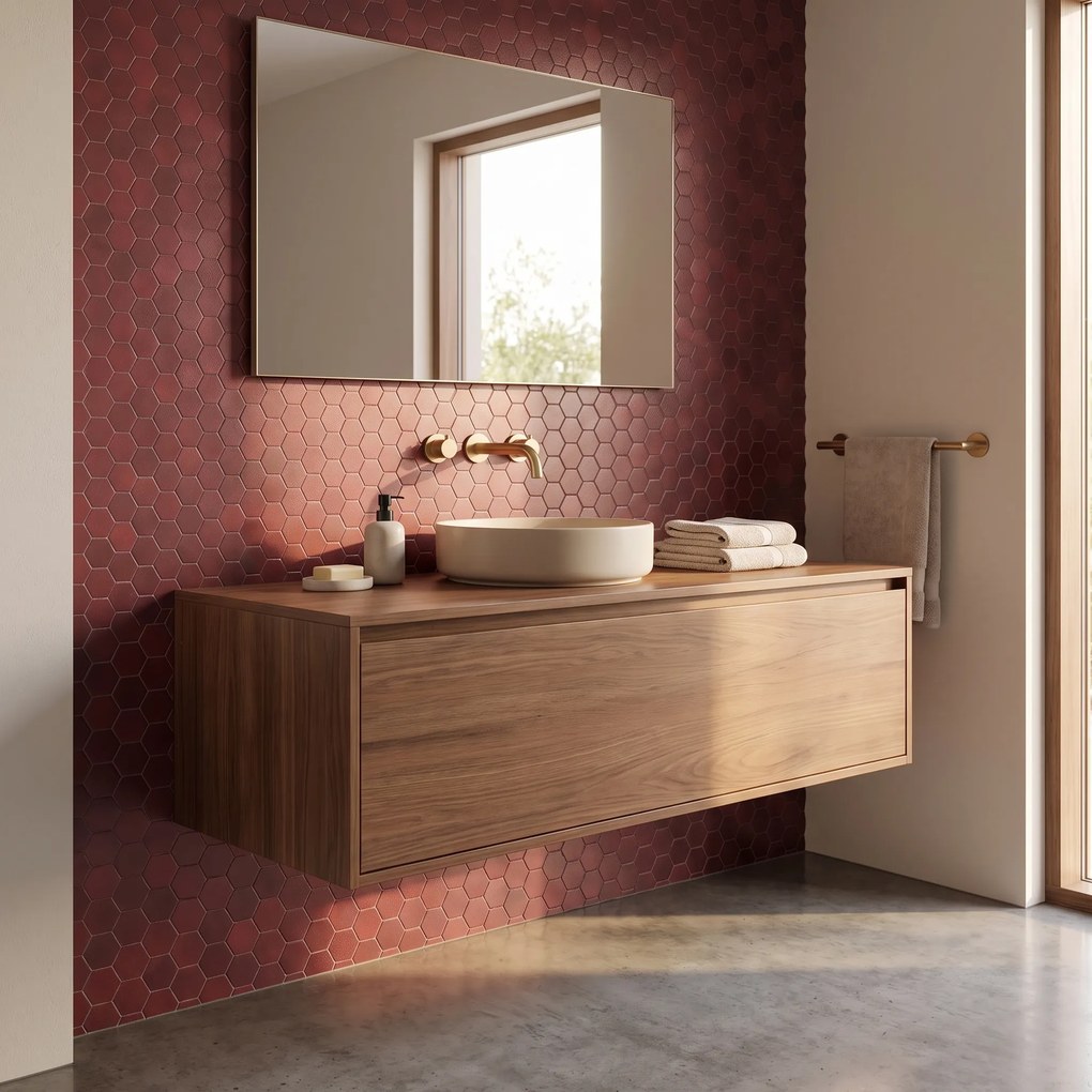 Zelfklevende Mozaïektegels Metaal | Hexagon Bordeaux | 28,8×29,2 cm | Keuken, Bad & WC
