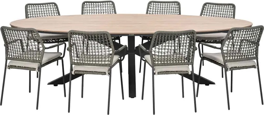 Garden Impressions Natas tuinset grijs 9-delig - Tulli tuintafel ovaal 280x140 cm