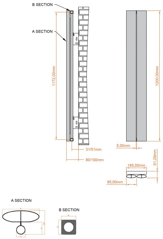 Eastbrook Malmesbury radiator 20x120cm aluminium 375W antraciet