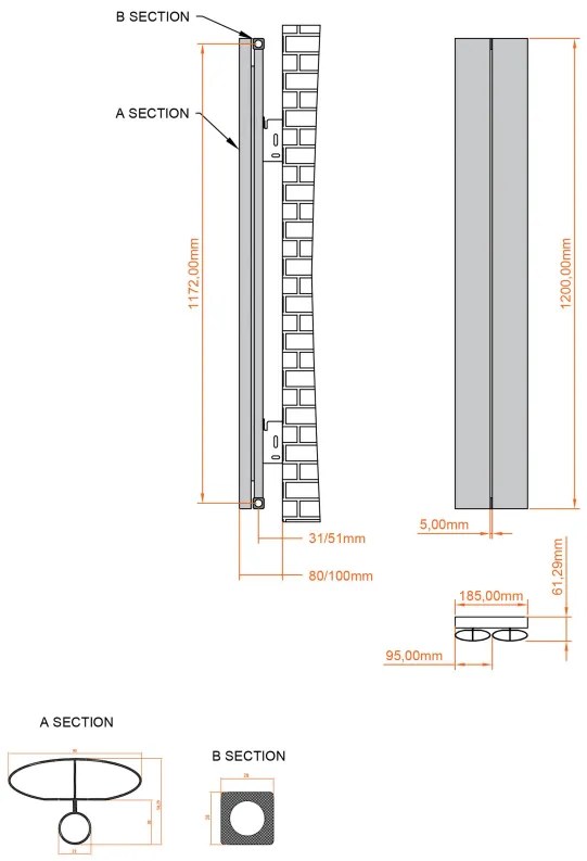 Eastbrook Malmesbury radiator 20x120cm aluminium 375W wit mat