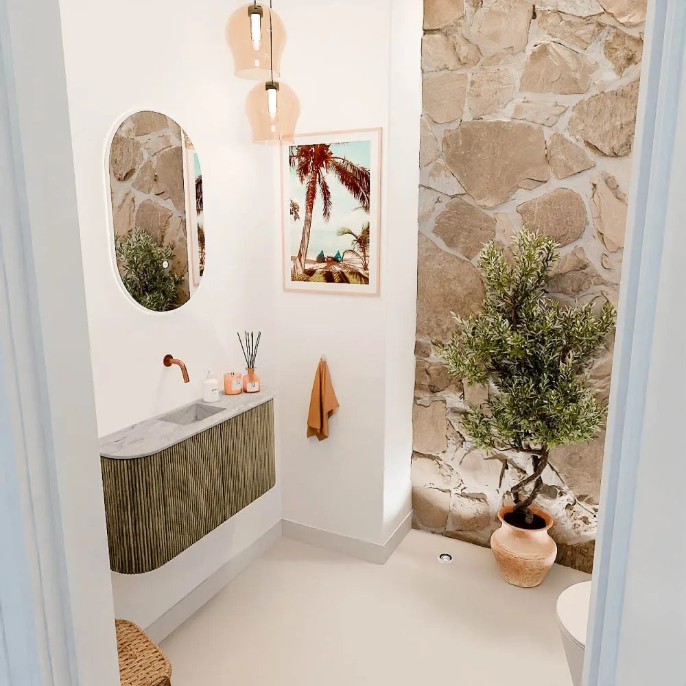 Mondiaz Joya DLux 85cm toiletmeubel ronding links/rechts dusk met wastafel faye midden zonder kraangat glace