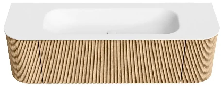 Mondiaz Kurve 150cm badmeubel ronding links/rechts oak met 1 lade en 2 deuren en wastafel big medium midden 1 kraangat