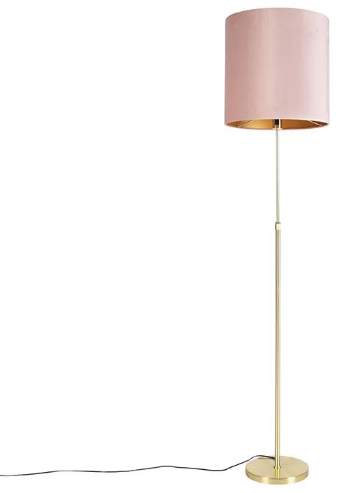 Vloerlamp goud/messing met velours kap roze 40/40 cm - Parte Landelijk / Rustiek E27 cilinder / rond rond Binnenverlichting Lamp