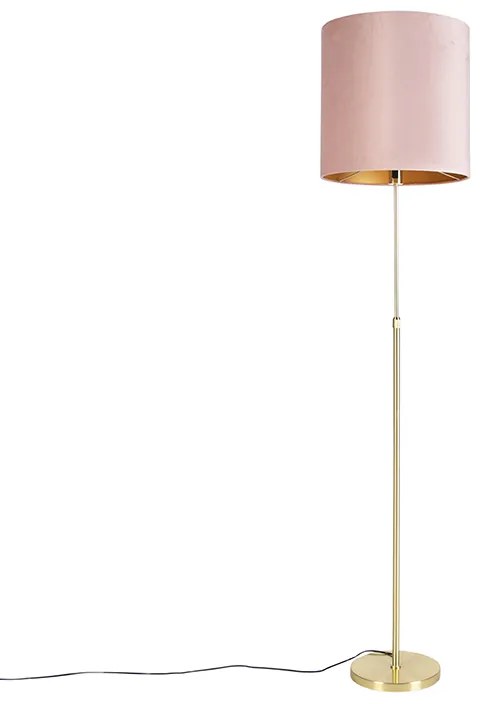 Vloerlamp goud/messing met velours kap roze 40/40 cm - Parte