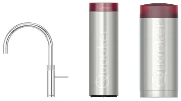 Quooker Fusion Round kokendwaterkraan - draaibare uitloop - Combi+ incl. Cube reservoir - Warm / kokend / bruisend / gefilterd water - Chroom 22+FRCHR-CUBE