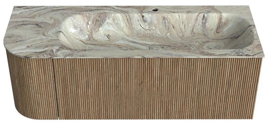 Mondiaz Kurve-dlux 125cm badmeubel ronding links dusk met 1 lade en deur en wastafel big medium kraangat rechts glace