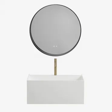 Harsen Badkamermeubelset Met Geïntegreerde Wastafel En Nerine Led-verlichting Wit & Round Led And Antifog Zwart Ø80 Cm Kimacs & - Sklum
