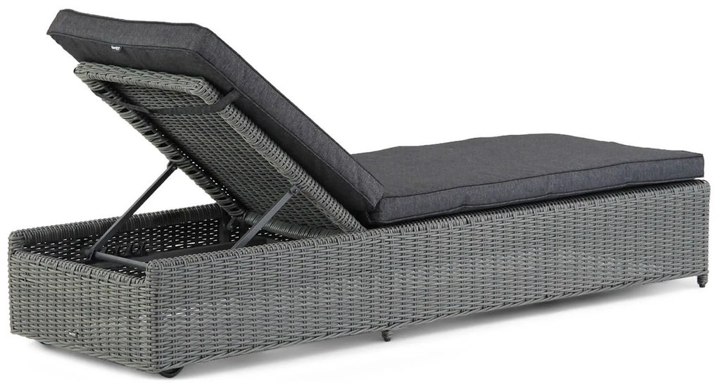 Garden Collections Charlotte Ligbed Off Black Met Wielen Wicker Grijs