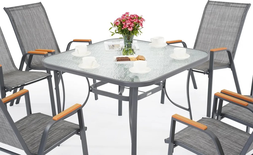 Modena/Bitonto grijze tuintafel voor 6 personen met Garden Point vierkante tafel