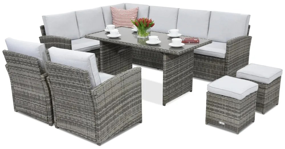 Monaco Comida 7 tuinmeubelen + 2 Garden Point poefs grijs