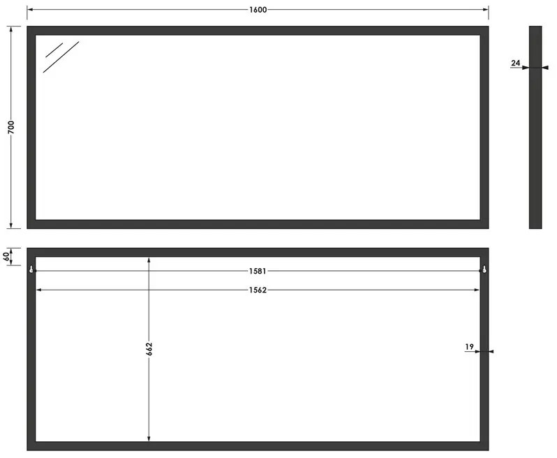 Brauer Onyx rechthoekige spiegel 160x70cm zwart geborsteld