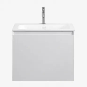 Macrae Zwevend Houten Badkamermeubelset Met Geïntegreerde Wastafel Wit & Spiegelloze & Geborsteld Grijs ↑20 Cm Met Overloop - Sklum