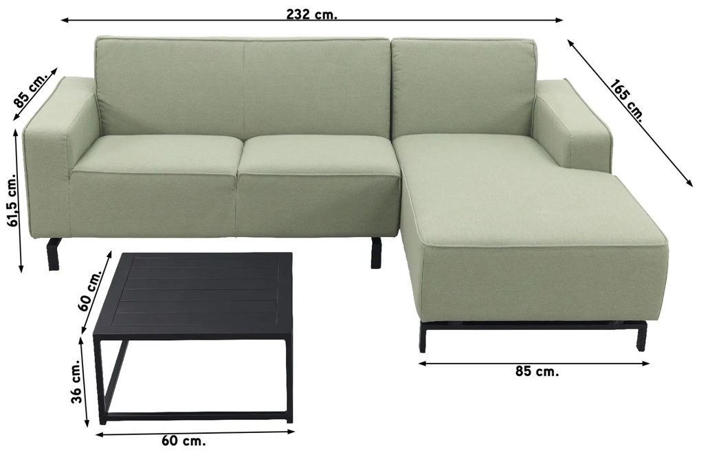 Boavista/Toronto loungebank chaise longue - Heritage leaf - 3-delig - links