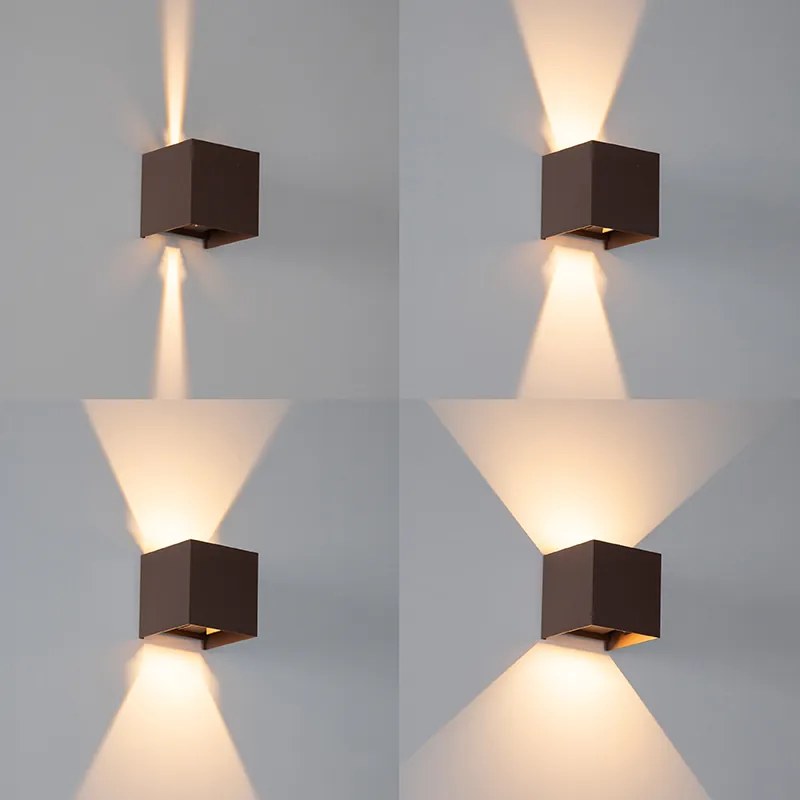 Buiten wandlamp roestbruin incl. LED 2-lichts IP54 - Edwin Modern IP54 Buitenverlichting kubus / vierkant