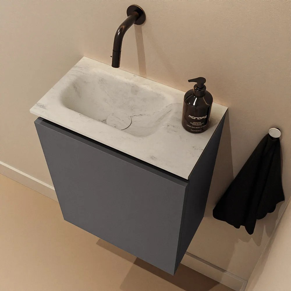 Mondiaz Ture DLux toiletmeubel 40cm dark grey met wastafel opalo links zonder kraangat