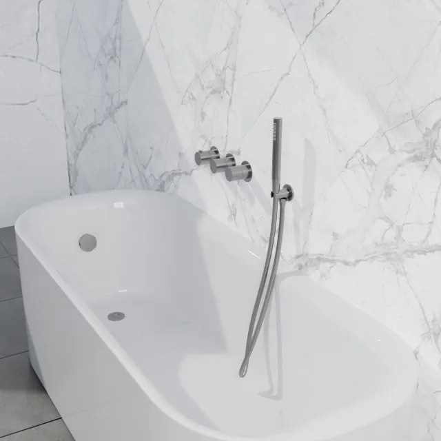 Fortifura Nebbio Badcombinatie-set - thermostaatkraan - wandaansluitbocht met handdouchehouder - metalen doucheslang - staaf handdouche - badvulcombinatie - geborsteld RVS PVD (RVS) SW1183066 SW1183076 SW1183079 SW542645 SW706208 SW