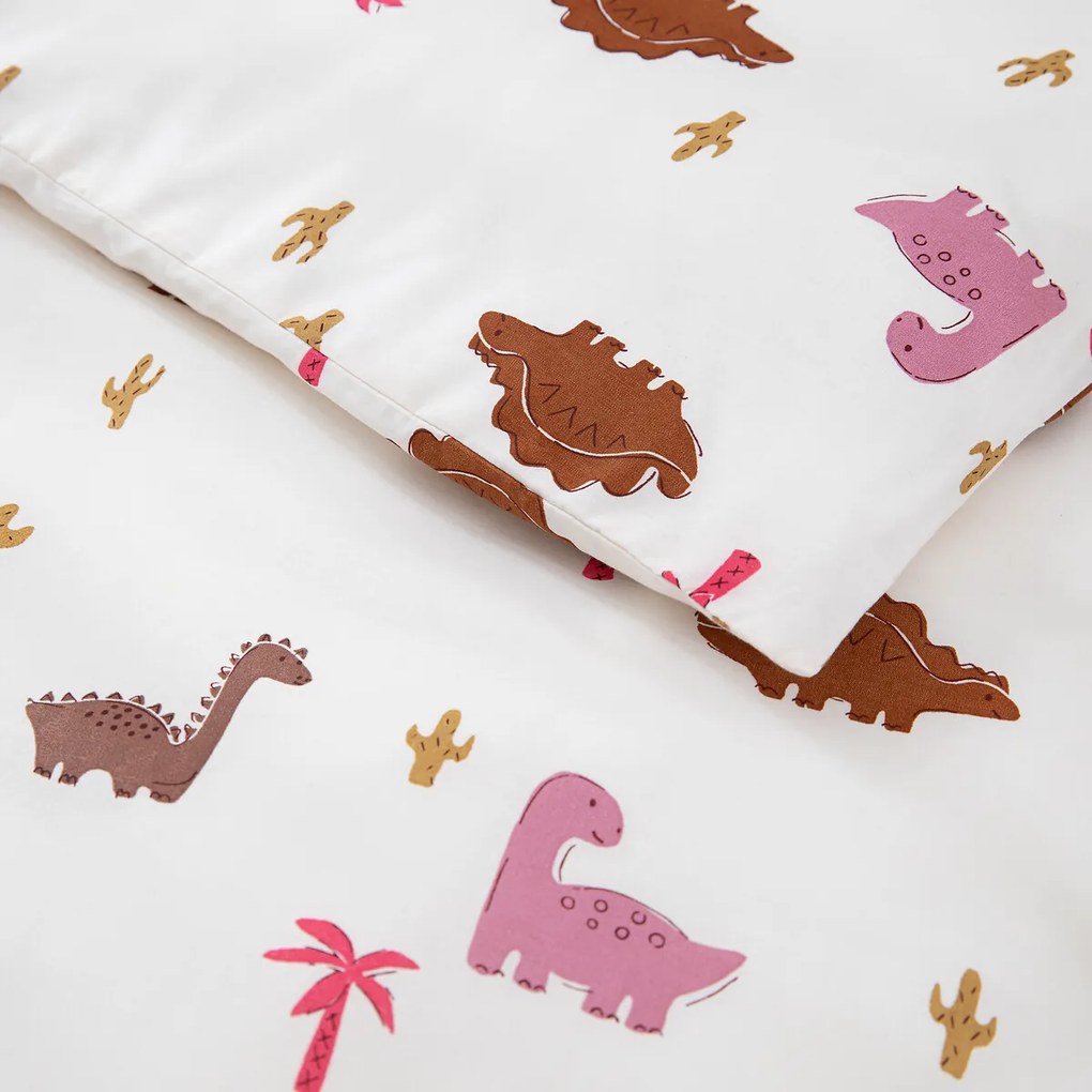 Dekbedovertrek voor baby in katoen, Dino Pop rose