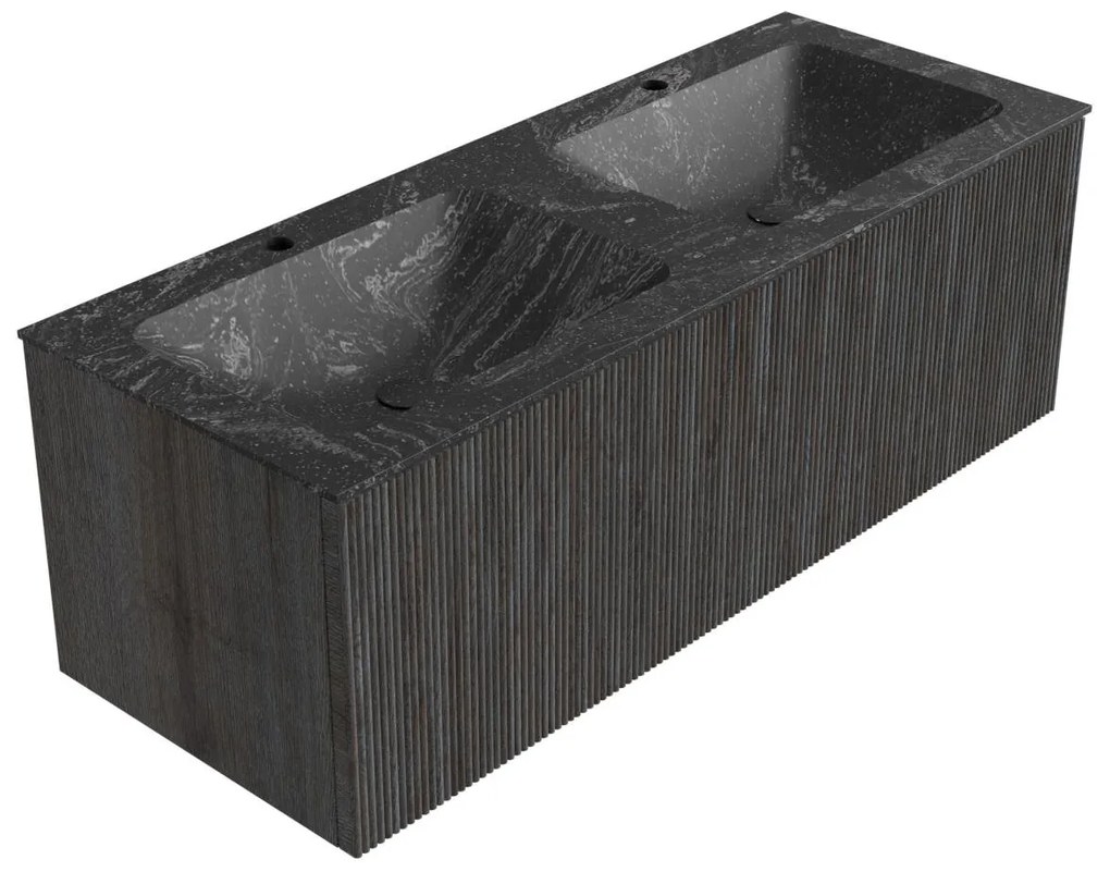 Mondiaz Kurve-dlux 120cm badmeubel shadow met 1 lade en wastafel leaf dubbel 2 kraangaten lava