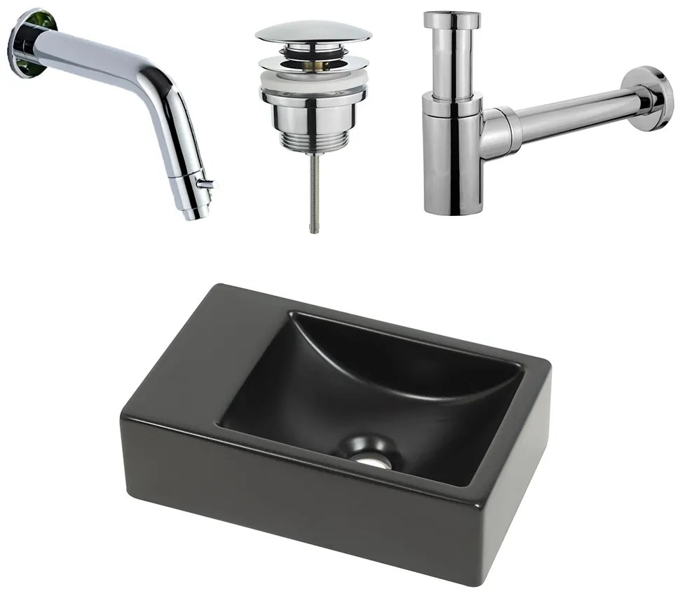 Plieger Houston fonteinset met zwarte fontein links en chromen inbouwkraan