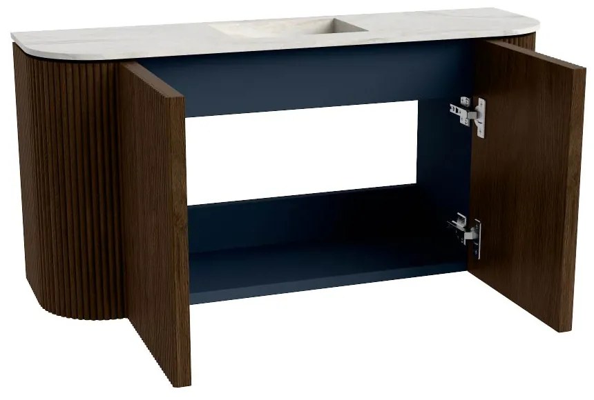 Mondiaz Joya DLux 85cm toiletmeubel ronding links/rechts walnut met wastafel faye midden 1 kraangat opalo