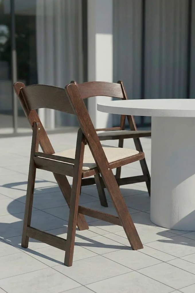 Pak 4 opvouwbare Gala stoelen met kussen met houteffect