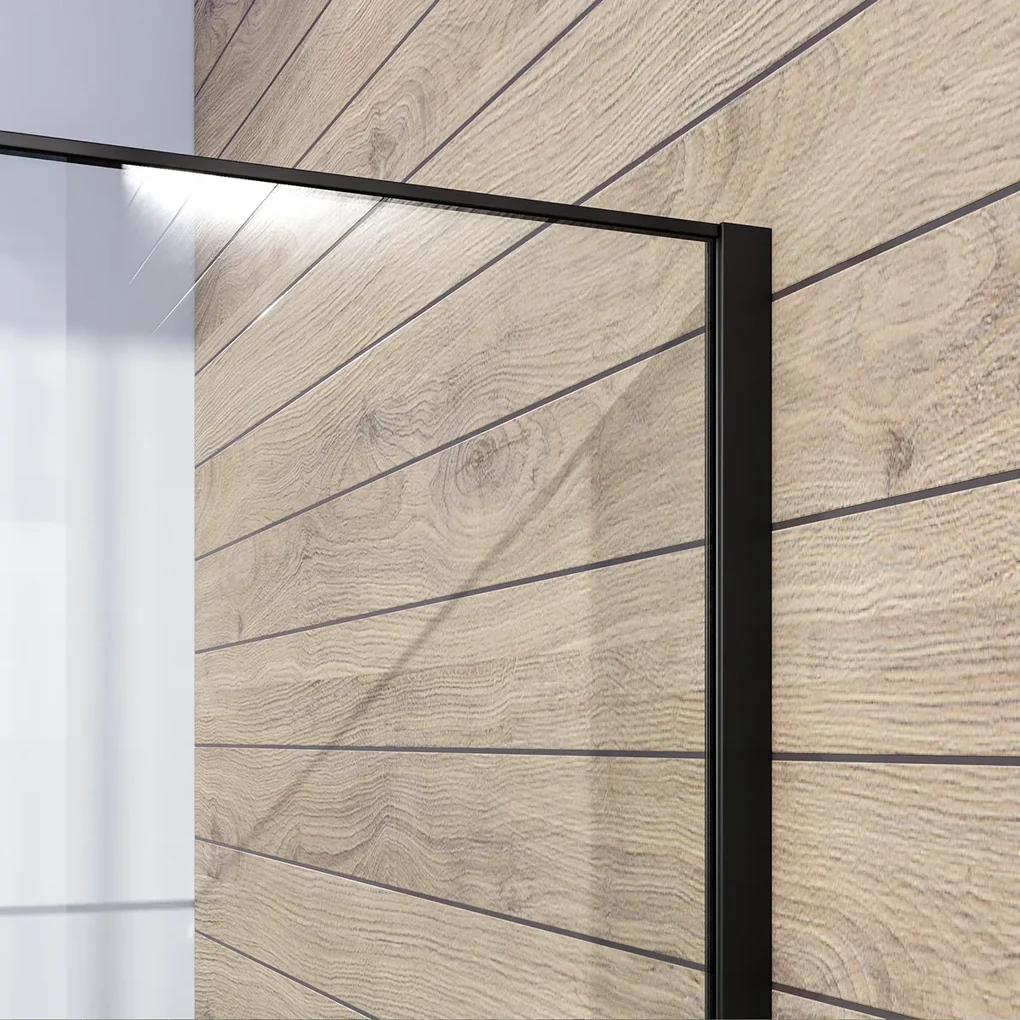 Brauer Black Frame inloopdouche helder glas 90x200 met muurprofiel en lijst rondom mat zwart