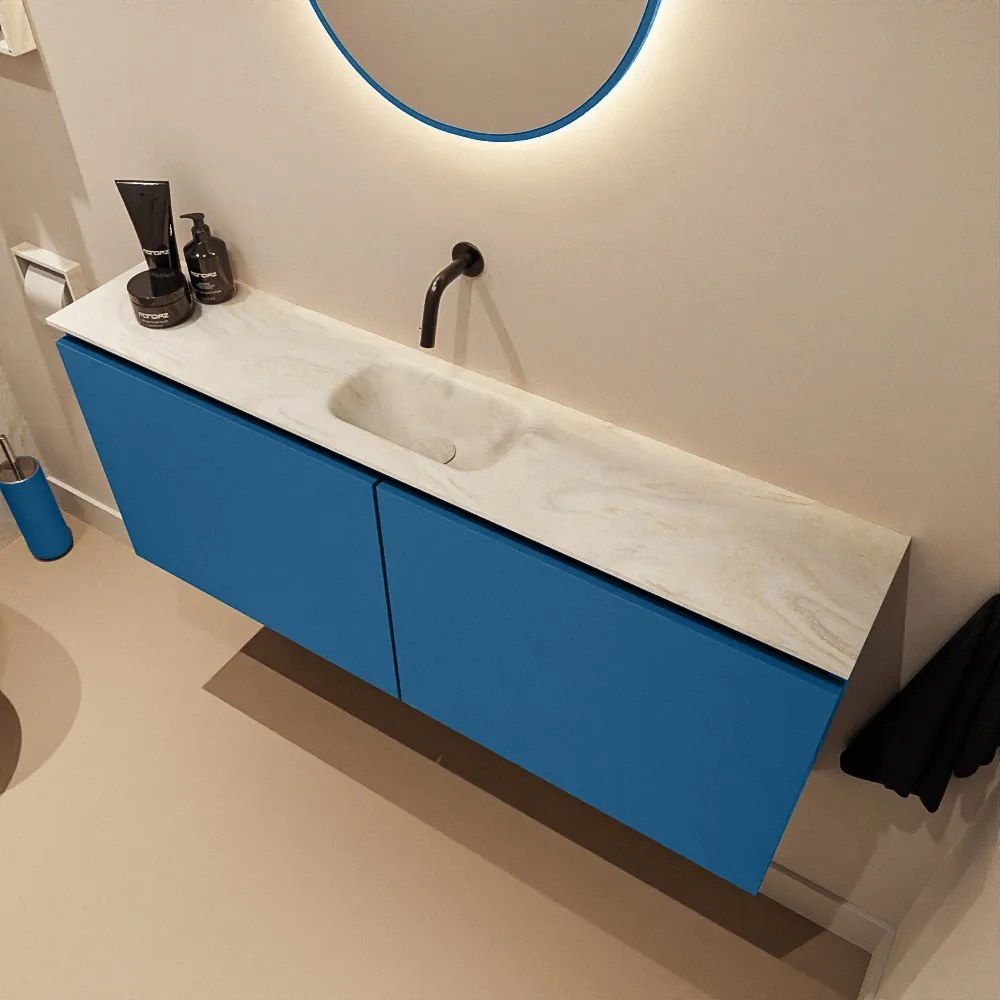 Mondiaz Ture DLux toiletmeubel 120cm jeans met wastafel ostra midden zonder kraangat