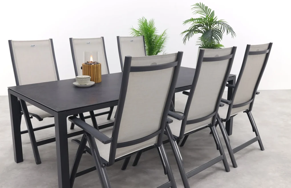 Hartman Monza alu/Chaneo verstelbare tuinset - 220x100 cm. - 7-delig