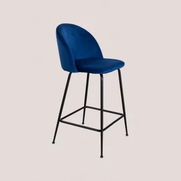 Kana Design Hoge Fluwelen Kruk Blauw & ↑65 Cm & Zwart - Sklum