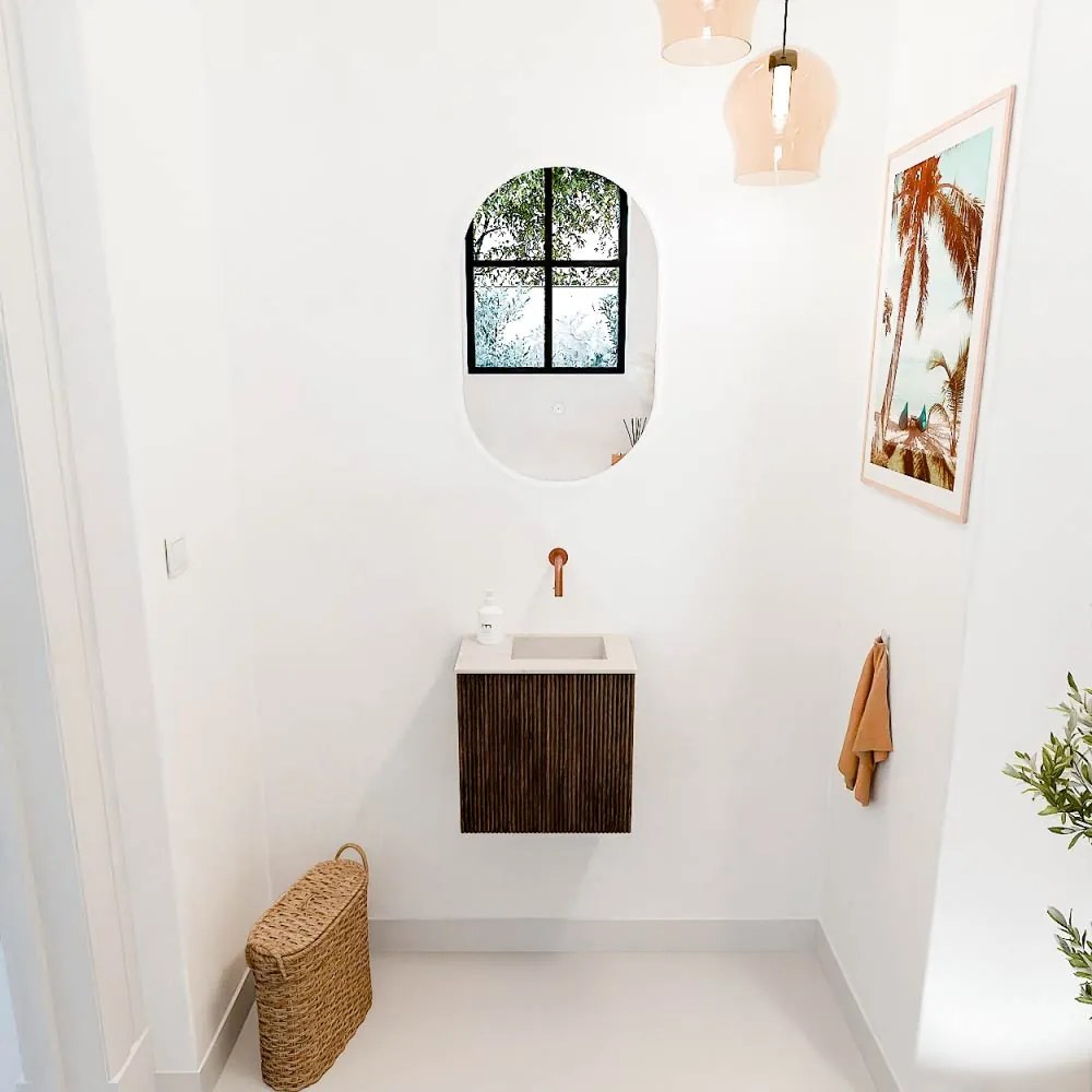 Mondiaz Joya DLux 40cm toiletmeubel walnut met wastafel faye rechts zonder kraangat meli