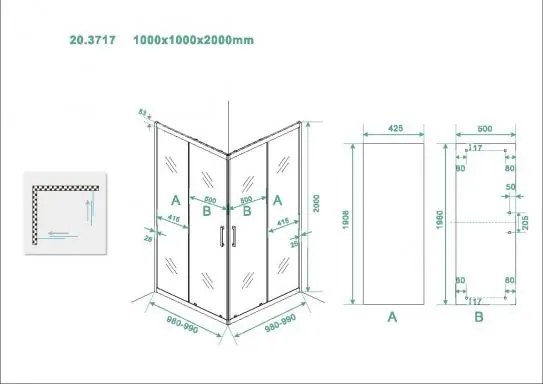 Mueller Dano douchecabine met hoekinstap mat zwart 100x100cm