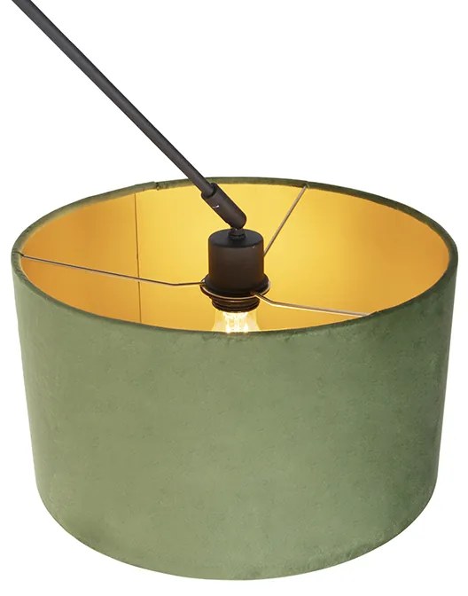 Hanglamp zwart met velours kap groen met goud 35 cm - Blitz