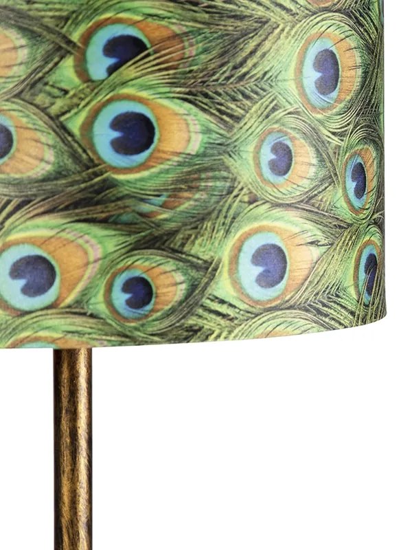 Vintage vloerlamp goud met pauw kap 40 cm - Simplo