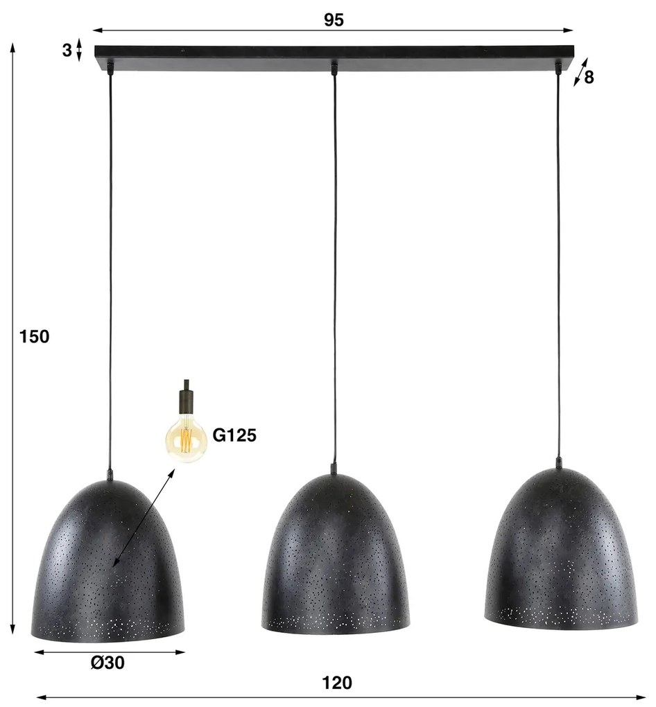 Eettafel Hanglamp 3 Lichts Charcoal